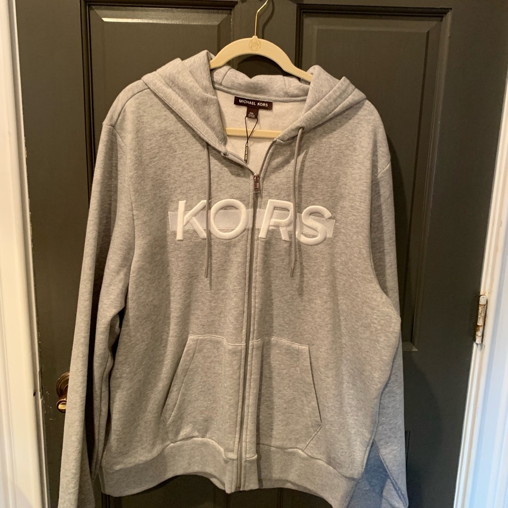 Men’s Michael Kors 2 XL silver gray hoodie. NWT.